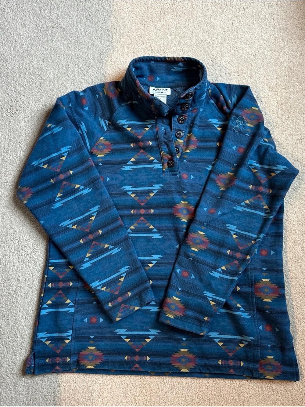 Ariat Real Women’s Blue Southwestern Patterned Popover Sweatshirt